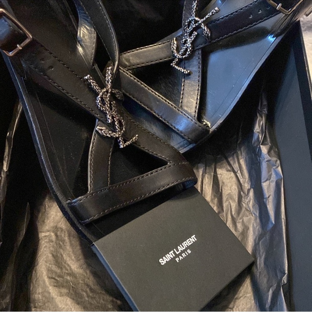 Saint Laurent Joson Pallad O Black Sandals sz 38.5 - Picture 8 of 15